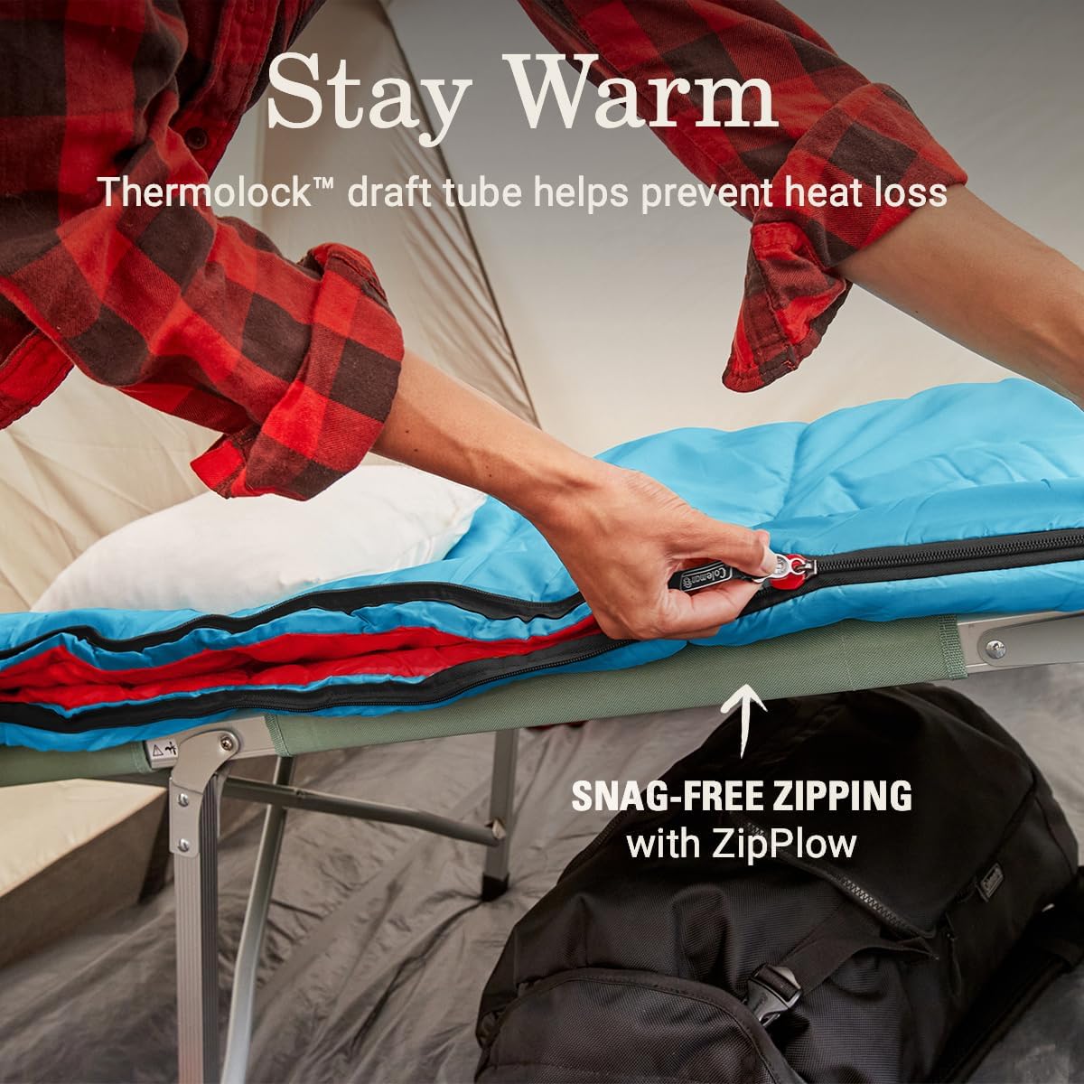 Coleman Flatlands 40°F Sleeping Bag, Made from 100% Recycled Material, Cool Weather Adult Sleep Sack - Image 3