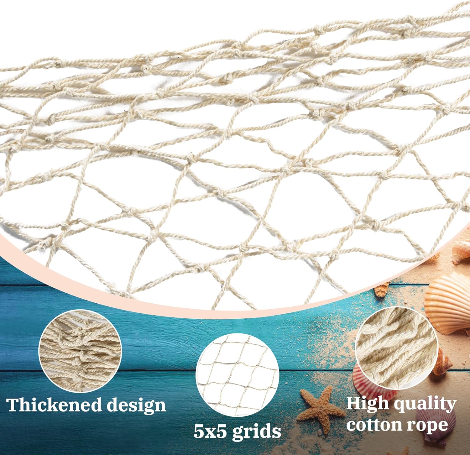 Sukh 2PCS Fish Net Decorative - Fish Net Decorations Decorative Netting Nautical Fishnet Table Runner Nets Netting Fishnet Ocean Party Rope Decoration - Image 3