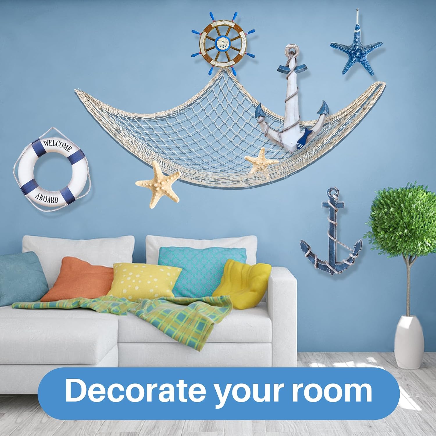Sukh 2PCS Fish Net Decorative - Fish Net Decorations Decorative Netting Nautical Fishnet Table Runner Nets Netting Fishnet Ocean Party Rope Decoration - Image 5